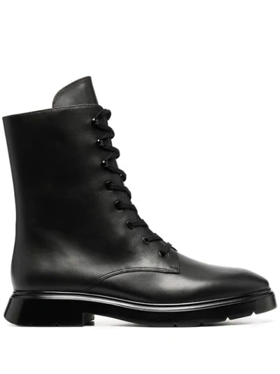 Shop Stuart Weitzman Lace-up Leather Boots In Black