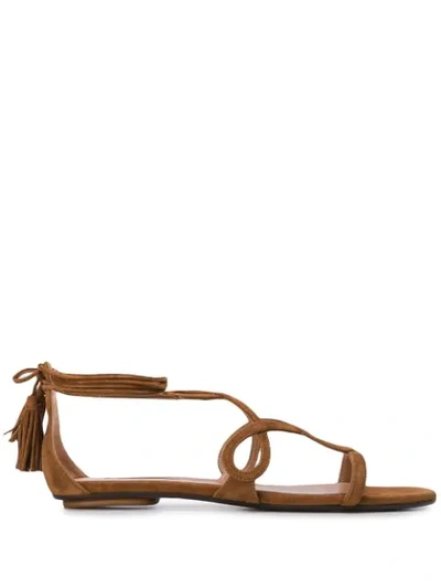 Shop Aquazzura Gitana Flat Sandals In Brown