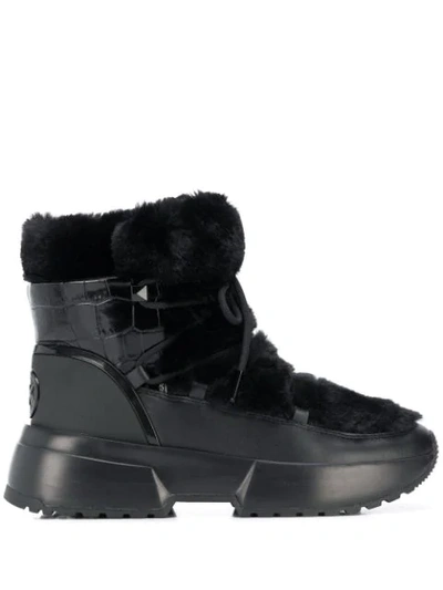 Shop Michael Michael Kors Cassia Sherpa-trimmed Snow Boots In Black