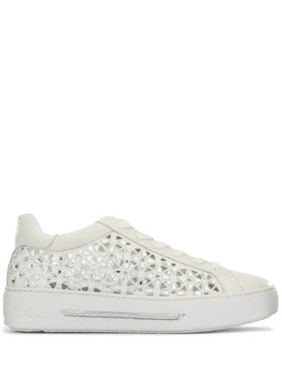 Shop René Caovilla Rhinestone-embellished Cut-out Sneakers In White