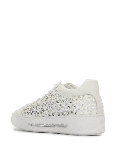 Shop René Caovilla Rhinestone-embellished Cut-out Sneakers In White
