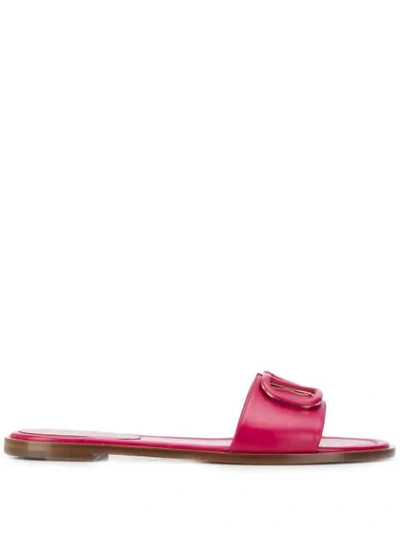 Shop Valentino Vlogo Plaque Slides In Pink