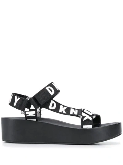 Dkny Ayli Brand-print Woven Wedge Sandals In Black | ModeSens