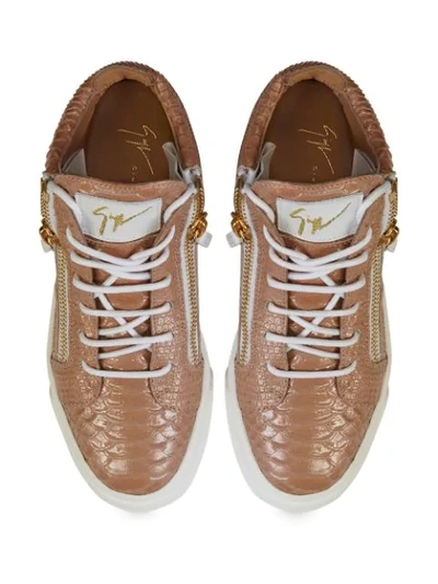 Shop Giuseppe Zanotti Embossed-leather Sneakers In Neutrals