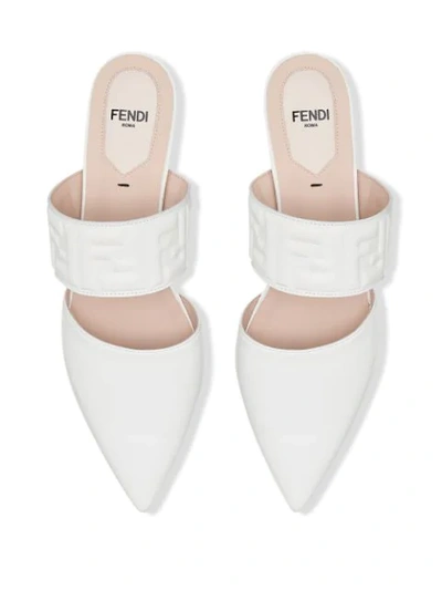 Shop Fendi Debossed-logo Pointed-toe Mules In White
