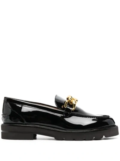 Shop Stuart Weitzman Chain-detail Leather Loafers In Black