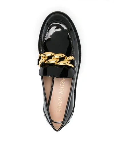 Shop Stuart Weitzman Chain-detail Leather Loafers In Black