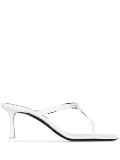 Shop Alexander Wang Ivy 65 Crystal Logo Sandals In White