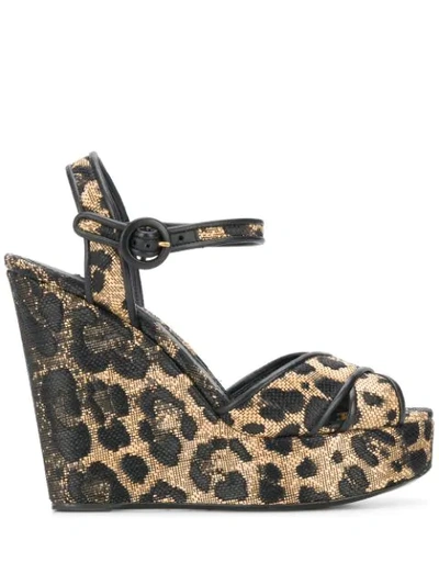 Shop Dolce & Gabbana Leopard Print Wedge Heels In Neutrals