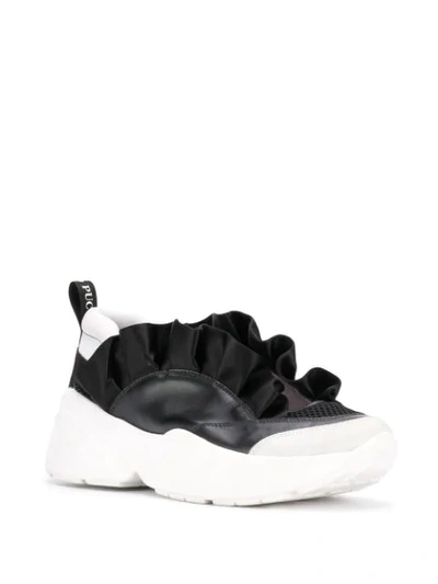 Shop Emilio Pucci Ruffled Low-top Sneakers In Black