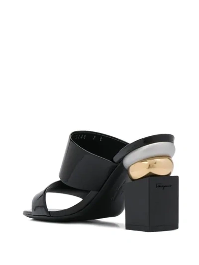 Shop Ferragamo 90mm Sculptured Heel Mules In Black