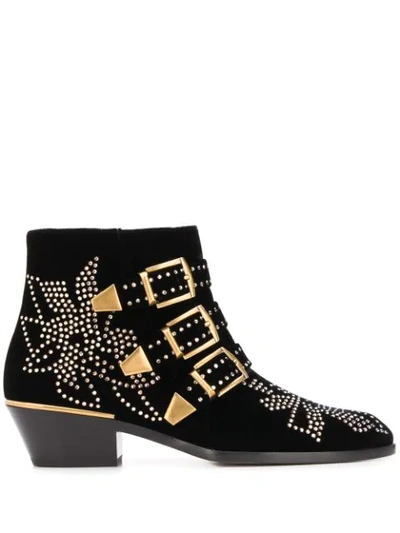 Shop Chloé Buckle Studded Ankle Boots In Black