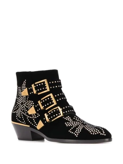 Shop Chloé Buckle Studded Ankle Boots In Black