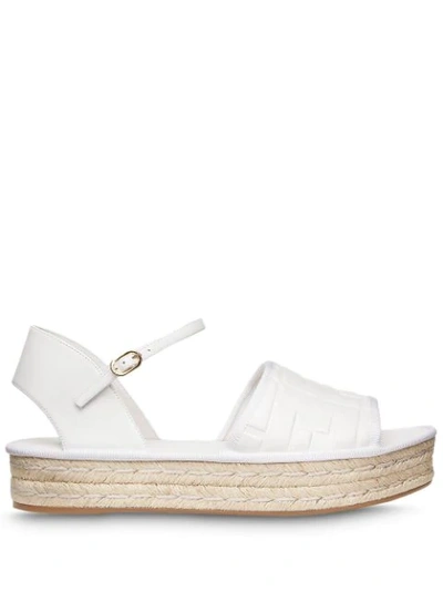 Shop Fendi Logo Embossed Platform Heel Sandals In White