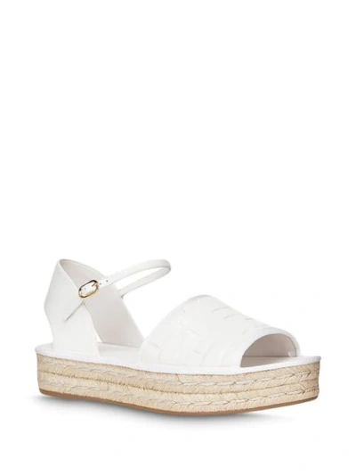 Shop Fendi Logo Embossed Platform Heel Sandals In White