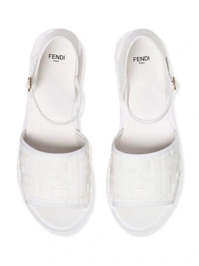 Shop Fendi Logo Embossed Platform Heel Sandals In White