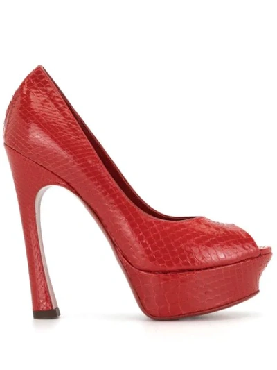 Pre-owned Saint Laurent Peep Toe Platform Pumps In Red