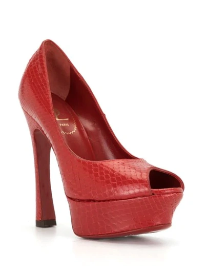 Pre-owned Saint Laurent Peep Toe Platform Pumps In Red