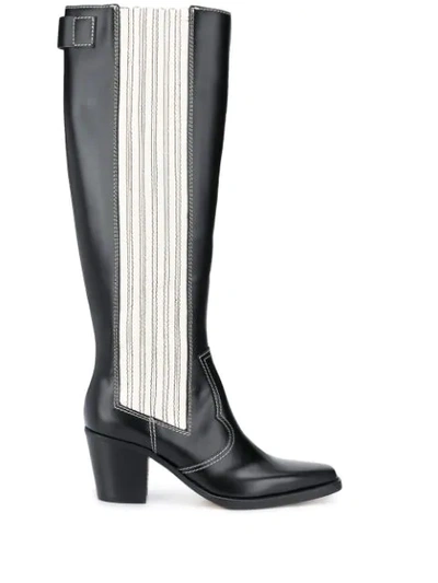 Shop Ganni Polido Western Knee-high Boots In Black