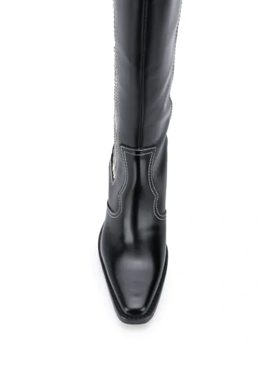 Shop Ganni Polido Western Knee-high Boots In Black
