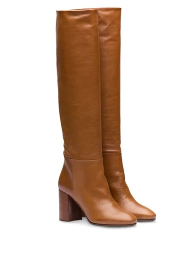 Shop Miu Miu Pull-on Knee Length 85mm Boots In Brown