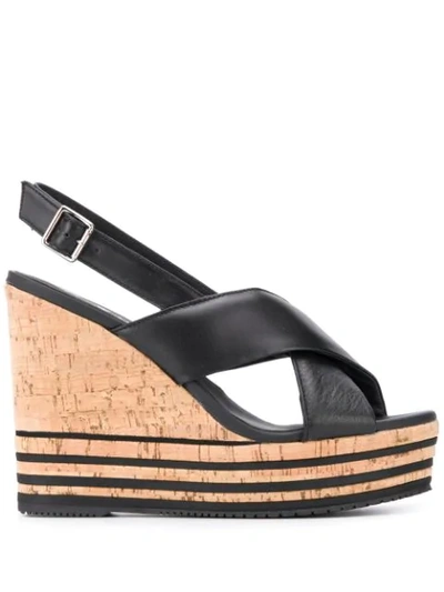 Shop Hogan Sling-back Wedge Sandals In Black