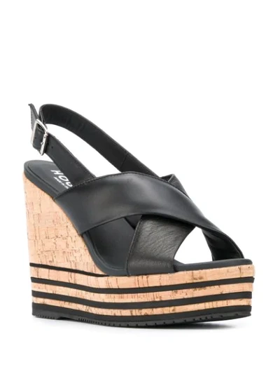 Shop Hogan Sling-back Wedge Sandals In Black