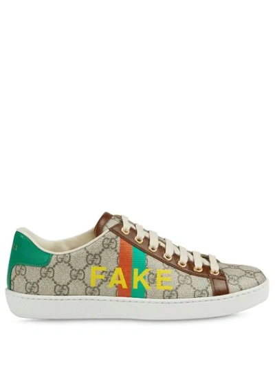 Shop Gucci 'fake/not' Print Ace Sneakers In Neutrals