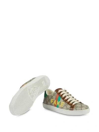 Shop Gucci 'fake/not' Print Ace Sneakers In Neutrals