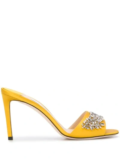 Shop Jimmy Choo Stacey 85mm Crystal-embellished Sandals In Yellow