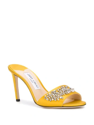 Shop Jimmy Choo Stacey 85mm Crystal-embellished Sandals In Yellow