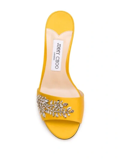 Shop Jimmy Choo Stacey 85mm Crystal-embellished Sandals In Yellow