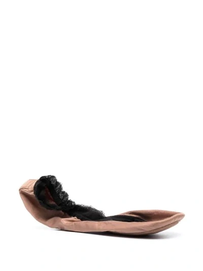 Shop Lanvin Logo Embroidered Ballerina Slippers In Brown