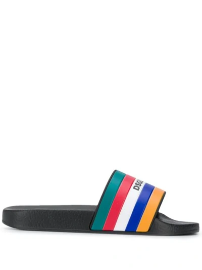 Shop Dsquared2 Striped Logo Slides In Orange