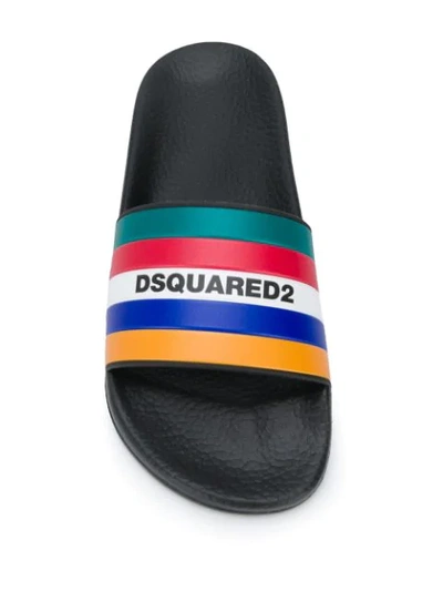 Shop Dsquared2 Striped Logo Slides In Orange