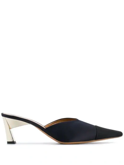 Shop Marni Sculpted Heel Pointed Toe Mules In Blue