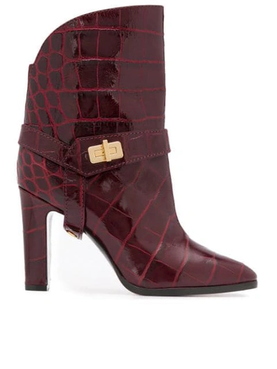 Shop Givenchy Eden Crocodile-effect Boots In Red