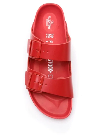 Shop Valentino Double-buckle Slip-on Slides In Red