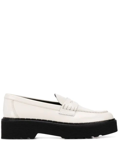 Shop Tod's Platform Leather Peny Loafers In White