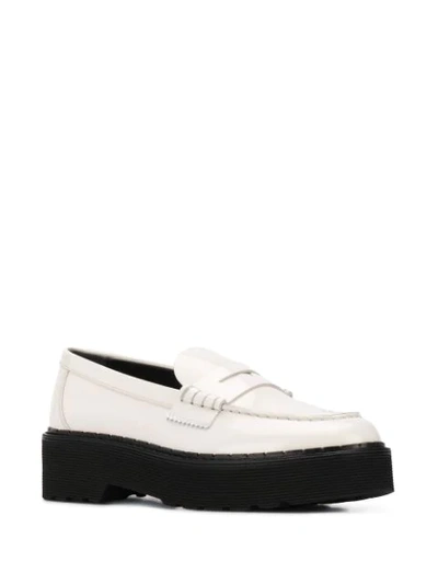 Shop Tod's Platform Leather Peny Loafers In White