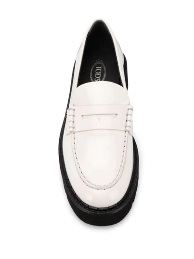 Shop Tod's Platform Leather Peny Loafers In White