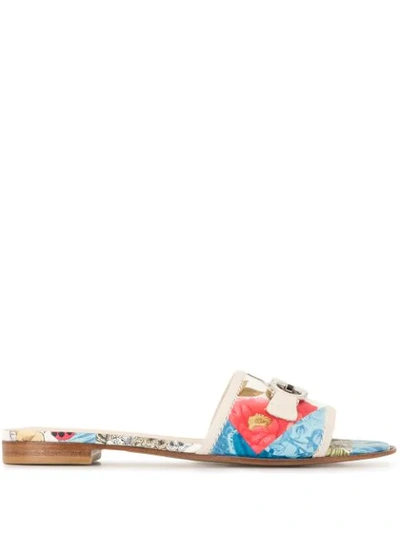 Shop Ferragamo Gancini Silk Sandals In Multicolour