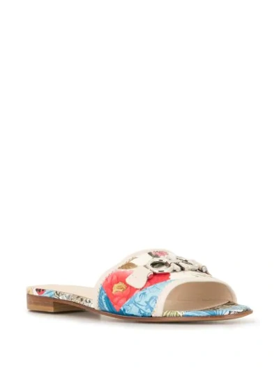 Shop Ferragamo Gancini Silk Sandals In Multicolour