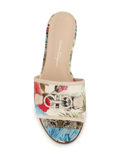 Shop Ferragamo Gancini Silk Sandals In Multicolour