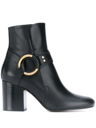 Chloé Ring Detail Leather Boots In Black