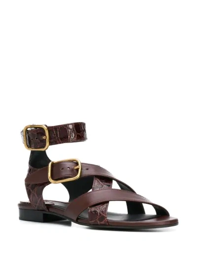 Shop Chloé Crocodile-effect Strappy Sandals In Brown