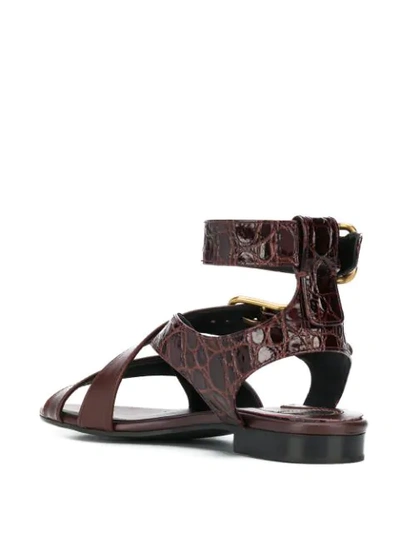 Shop Chloé Crocodile-effect Strappy Sandals In Brown