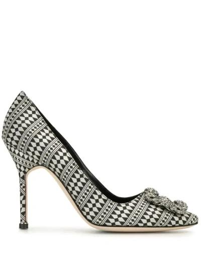 Shop Manolo Blahnik Hangisi Jacquard Pumps In Silver