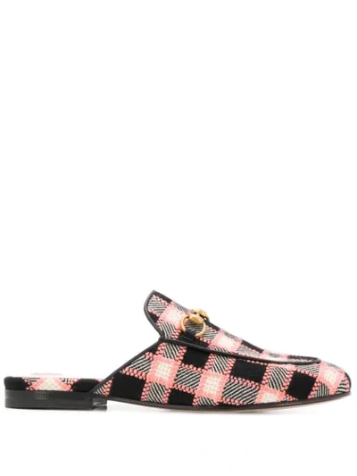 Shop Gucci Checked Woven Slippers In Black