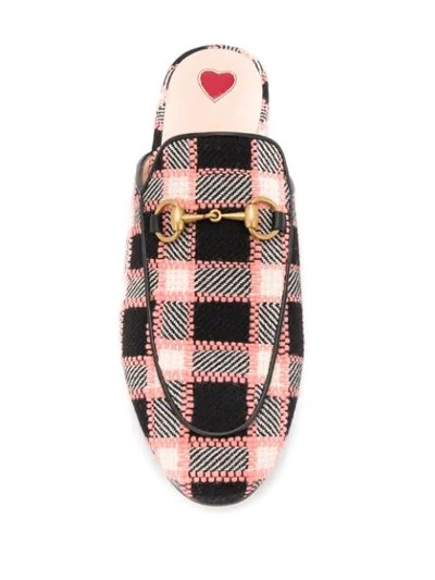 Shop Gucci Checked Woven Slippers In Black